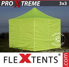 Vouwtent FleXtents Pro Xtreme 3x3m Neon geel/groen, inkl. 4 Zijwanden