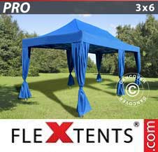 Vouwtent FleXtents PRO 3x6m Blauw, incl. 6 decoratieve gordijnen