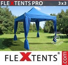 Vouwtent FleXtents PRO 3x3m Blauw, incl. 4 decoratieve gordijnen
