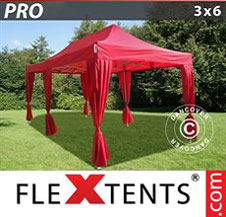 Vouwtent FleXtents PRO 3x6m Rood, incl. 6 decoratieve gordijnen