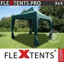 Vouwtent FleXtents PRO 3x3m Groen, incl. 4 decoratieve gordijnen
