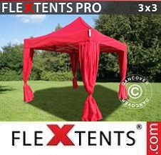 Vouwtent FleXtents PRO 3x3m Rood, incl. 4 decoratieve gordijnen