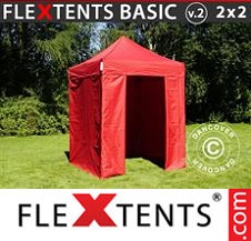 Vouwtent FleXtents Basic 2x2m Rood, inkl. 4 Zijwanden