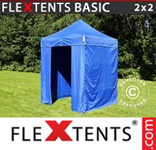 Vouwtent FleXtents Basic 2x2m Blauw, inkl. 4 Zijwanden