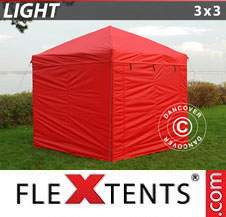 Vouwtent FleXtents Light 3x3m Rood, inkl. 4 Zijwanden