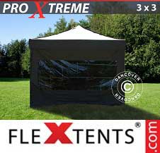 Vouwtent FleXtents Pro Xtreme 3x3m Zwart, inkl. 4 Zijwanden