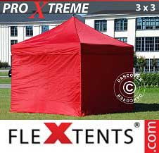 Vouwtent FleXtents Pro Xtreme 3x3m Rood, inkl. 4 Zijwanden