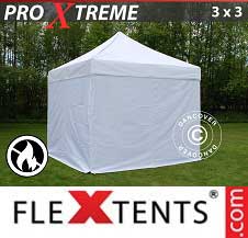 Vouwtent FleXtents Pro Xtreme 3x3m Wit, Vlamvertragende, inkl. 4...