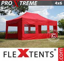 Vouwtent FleXtents Pro Xtreme 4x6m Rood, inkl.8 Zijwanden
